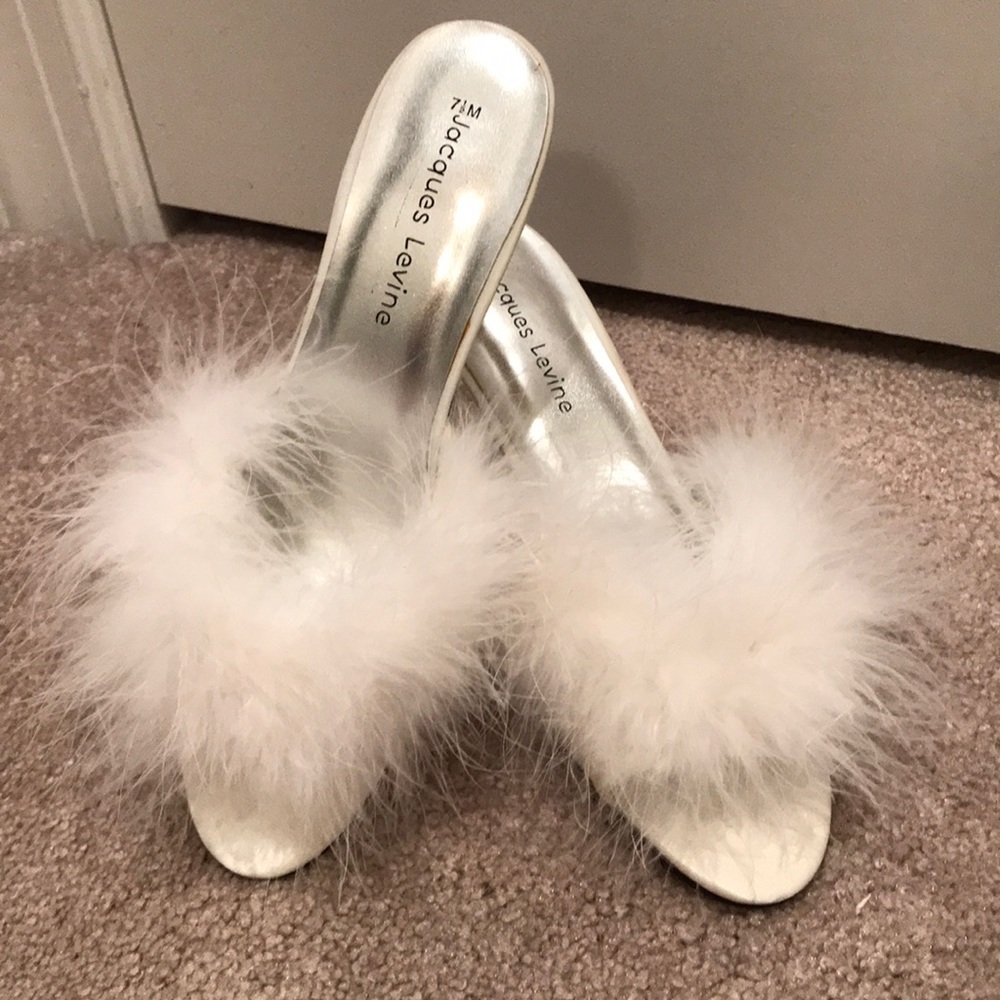 White feathery heels